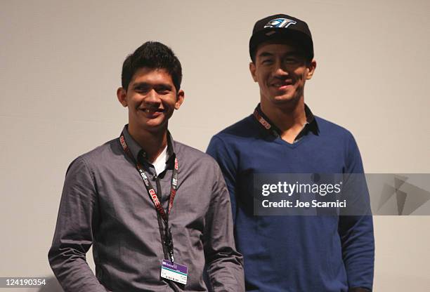 Actor Iko Uwais , and actor Joe Taslim attend "The Raid" Premiere at Ryerson Theatre during the 2011 Toronto International Film Festival on September...