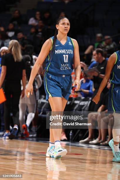 Natalie Achonwa of the Minnesota Lynx walks on to the court during the game against the Dallas Wings on July 14, 2022 at Target Center in...