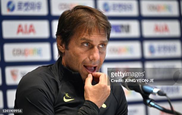Tottenham Hotspur's head coach Antonio Conte during a press conference in Seoul on July 15 ahead of the pre-season football friendly between...