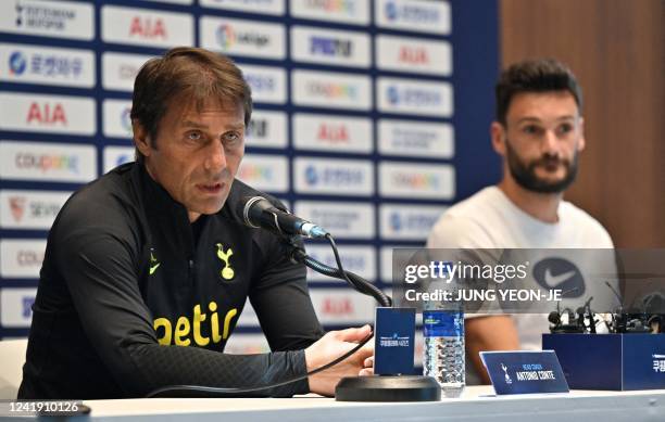 Tottenham Hotspur's head coach Antonio Conte during a press conference in Seoul on July 15 ahead of the pre-season football friendly between...