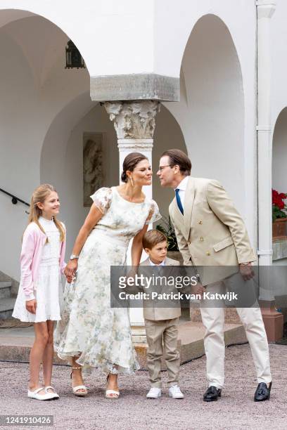 Crown Princess Victoria of Sweden, Prince Daniel of Sweden, Princess Estelle of Sweden and Prince Oscar of Sweden in the garden of the family summer...