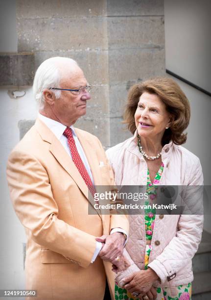 King Carl Gustaf of Sweden and Queen Silvia of Sweden in the garden of the family summer palace Solliden on Oland island on the occasion of the Crown...