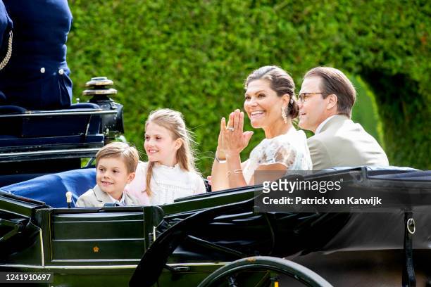 Crown Princess Victoria of Sweden, Prince Daniel of Sweden, Princess Estelle of Sweden and Prince Oscar of Sweden at the start of a carriage ride in...
