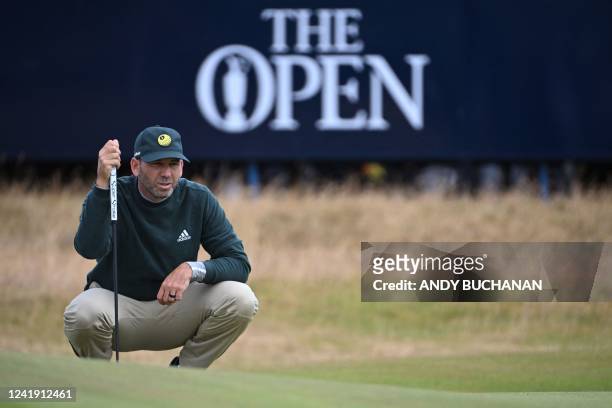 Spain's Sergio Garcia lines up a putt on the 15th green during his second round on the day 2 of The 150th British Open Golf Championship on The Old...