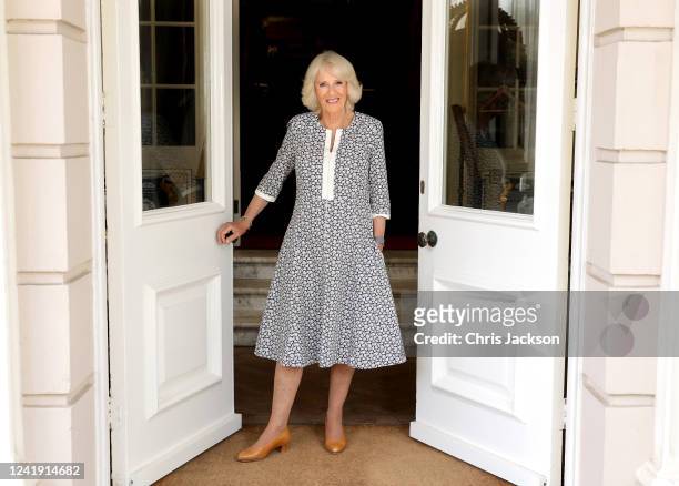 In this image released on July 17 HRH Camilla, Duchess of Cornwall poses for an official portrait to mark HRH's 75th birthday at her home in...