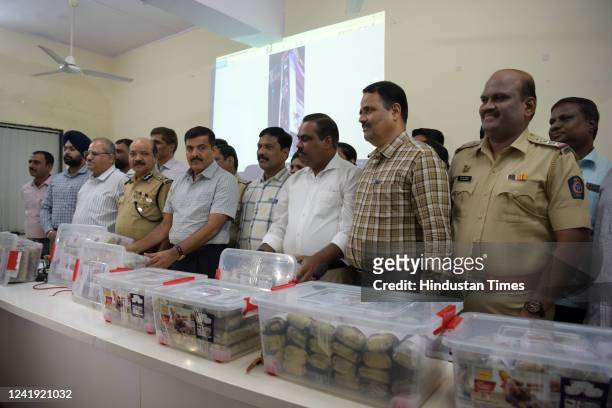 Police Commissioner Bipin Kumar Singh addresses the media during a press conference after Navi Mumbai Crime branch seize heroin consignment from...