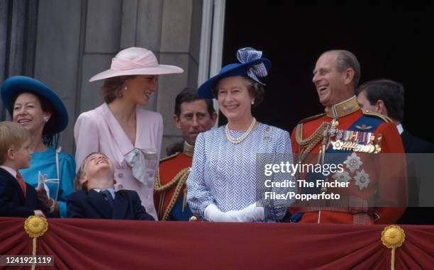 Members of the British Royal Family, including Queen Elizabeth II, Prince Philip, Prince Charles, Princess Margaret, Princess Diana, Prince William...