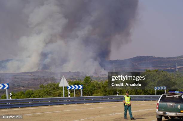 View of forest fire in the town of Casas de Miravete of Caceres, Extremadura, Spain on July 15, 2022. Around 300 people were evacuated Monday from...