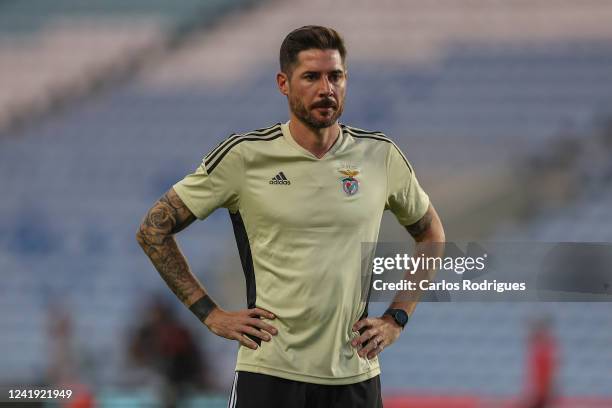 Javi Garcia of SL Benfica warms up prior to SL Benfica v OGC Nice - Trofeu do Algarve match at Estadio Algarve on July 15, 2022 in Faro, Portugal.