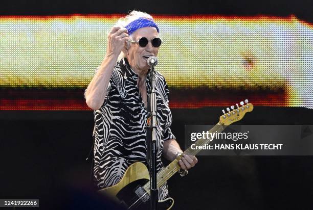 British musician Keith Richards performs on stage during a concert of British rock band The Rolling Stones in the Ernst-Happel Stadium in Vienna on...