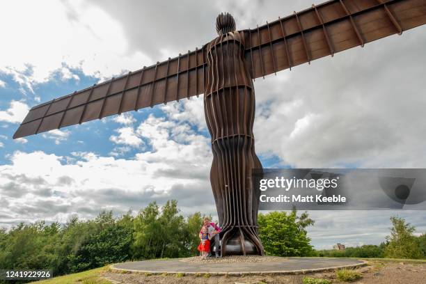 Tommy Lowther takes part in The Queen's Baton Relay as it visits The Angel of the North as part of the Birmingham 2022 Queens Baton Relay on July 15,...