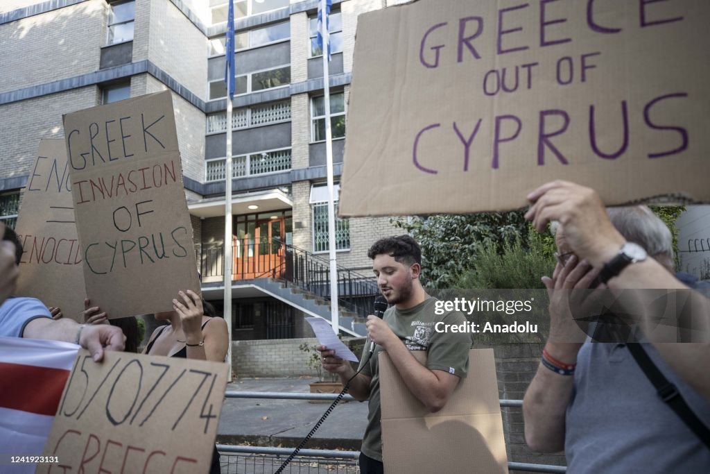 Turkish Cypriots protest on the 48th anniversary of the Cyprus coup in London