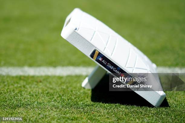 Detail shot of an All-Star base on the field prior to the MLB-USA Baseball High School All-American Game at Dodger Stadium on Friday, July 15, 2022...