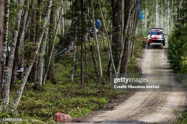 Kalle Rovanpera of Finland and Jonne Halttunen of Finland are competing with their Toyota Gazoo Racing WRT Toyota GR Yaris Rally1 during Day One of...