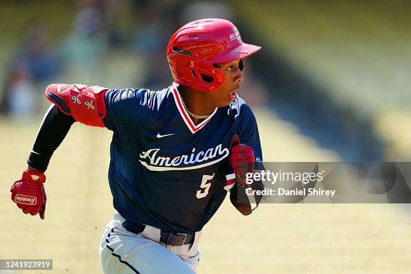Dillon Ristano Baseball Dillon Head of the American League Team runs to first base during the ...