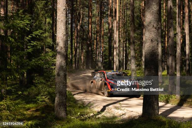 Oliver Solberg of Sweden and Elliott Edmondson of Great Britain are competing with their Hyundai Shell Mobis WRT Hyundai i20N Rally1 during Day One...