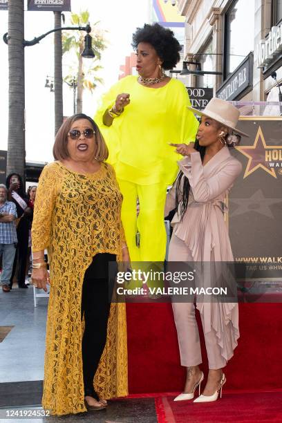 Actresses Roz Ryan, Jenifer Lewis, and US singer Brandy Norwood sing at the Hollywood Walk of Fame Star Ceremony for Jenifer Lewis at the Hollywood...