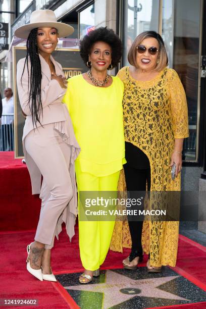 Singer Brandy Norwood and US actresses Jenifer Lewis and Roz Ryan attend the Hollywood Walk of Fame Star Ceremony for Jenifer Lewis at the Hollywood...