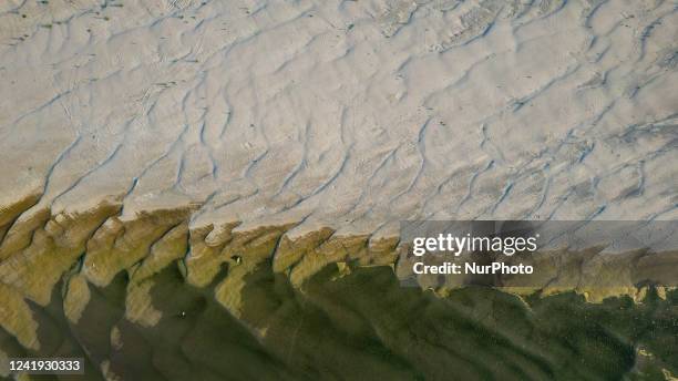 Drone view of the River Po, near Bergantino, Italy, on July 15, 2022. -Italy has declared a state of emergency in five northern regions amid the...