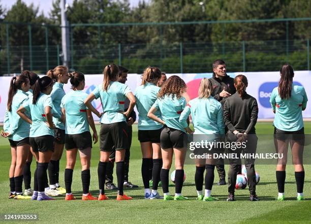 Portugal's head coach Francisco Neto attends a team training session at Manchester City Academy stadium, west of Manchester, north west England on...