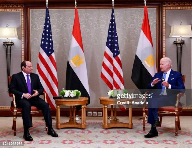 Egyptian President Abdel Fattah al-Sisi meets U.S. President Joe Biden within Jeddah Security and Development Summit in Jeddah, Saudi Arabia on July...