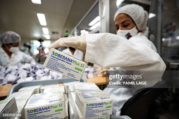 Technician works at the National Biopreparations Center , where the Cuban Soberana Plus vaccine for COVID-19 is produced on a large scale in Bejucal,...