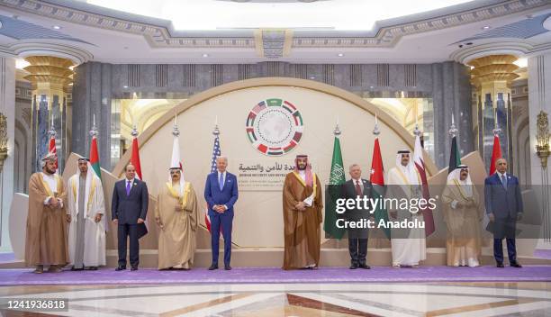 Iraqi Prime Minister Mustafa al-Kadhimi , Crown Prince of Kuwait Sheikh Mishaal Al-Ahmad Al-Jaber Al-Sabah , Emir of Qatar Sheikh Tamim bin Hamad Al...