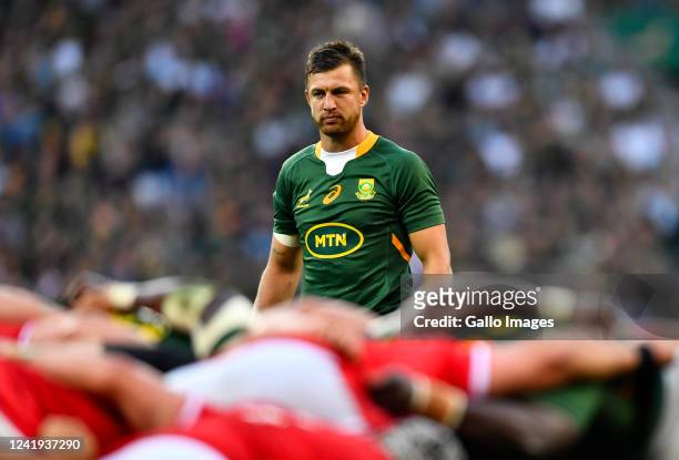 Handre Pollard of South Africa during the 3rd Castle Lager Incoming Series test match between South Africa and Wales at DHL Stadium on July 16, 2022...
