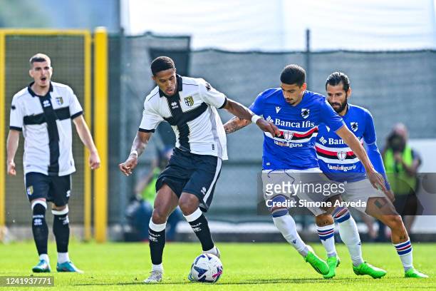 Jayden Oosterwolde of Parma and Fabio Depaoli of Sampdoria vie for the ball during the Pre-season Friendly match between UC Sampdoria and Parma...