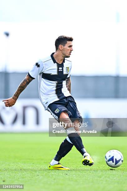 Stanko Juric of Parma is seen in action during the Pre-season Friendly match between UC Sampdoria and Parma Calcio on July 16, 2022 in Temù, Brescia,...