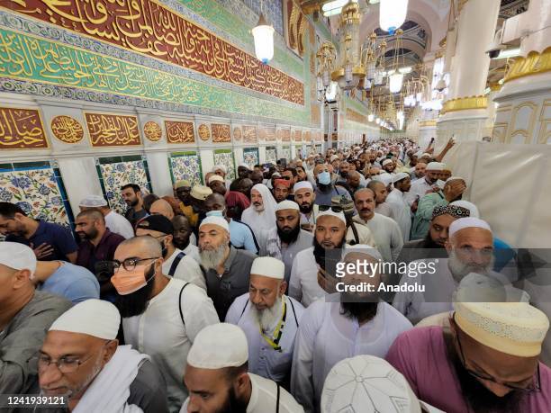 Muslims visit Al-Masjid an-Nabawi after completing the hajj pilgrimage, in Medina, Saudi Arabia on July 16, 2022.
