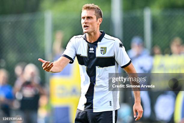 Simone Romagnoli of Parma reacts during the Pre-season Friendly match between UC Sampdoria and Parma Calcio on July 16, 2022 in Temù, Brescia, Italy.