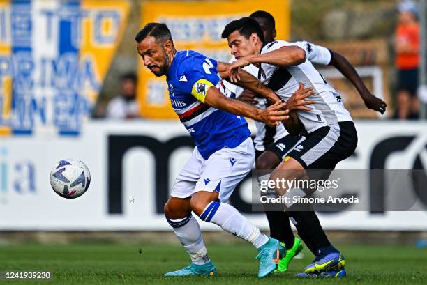 Fabio Quagliarella of Sampdoria and Yordan Osorio of Parma vie for the ball during the Pre-season Friendly match between UC Sampdoria and Parma...