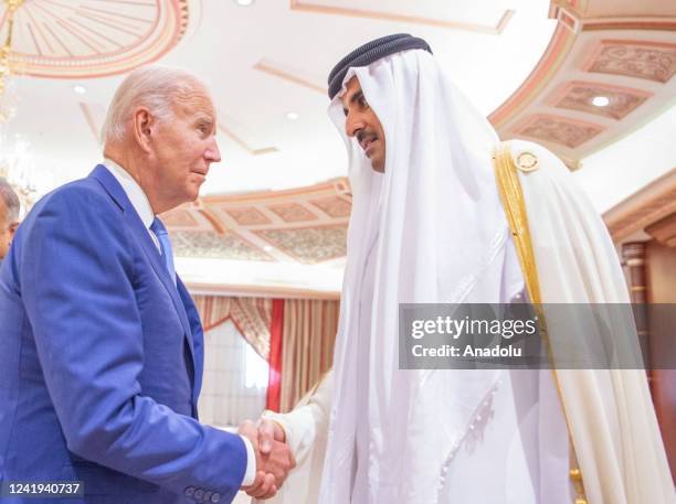 Emir of Qatar Sheikh Tamim bin Hamad Al Thani meets U.S. President Joe Biden within Jeddah Security and Development Summit in Jeddah, Saudi Arabia on...