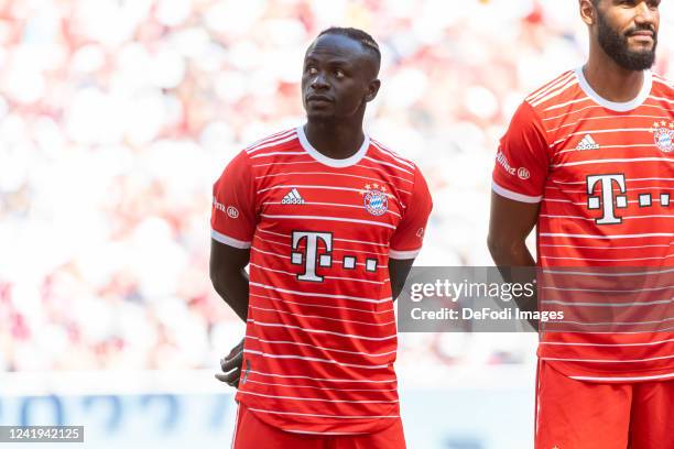 Sadio Mane of Bayern Muenchen looks on during the team presentation of FC Bayern München at Allianz Arena on July 16, 2022 in Munich, Germany.