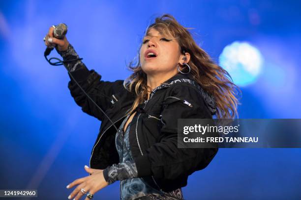 French singer Izia Higelin performs on stage on the third day of the 30th edition of the "Vieilles Charrues" music festival in Carhaix-Plouguer,...