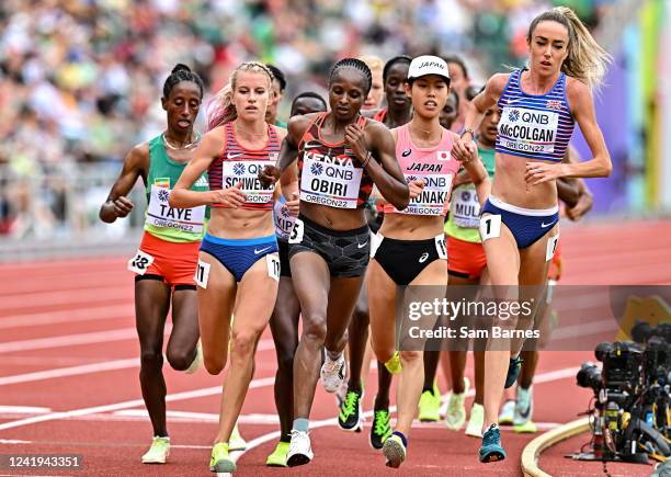 Oregon , United States - 16 July 2022; Hellen Obiri of Kenya, centre, competes in the women's 10,000m final during day two of the World Athletics...