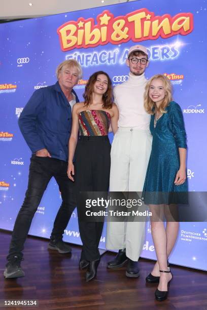 Detlev Buck, Harriet Herbig-Matten, Benjamin Weygand and Katharina Hirschberg attend the "Bibi & Tina - Einfach anders" premiere at CinemaxX Dammtor...