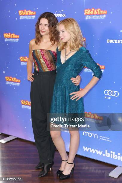 Harriet Herbig-Matten and Katharina Hirschberg attend the "Bibi & Tina - Einfach anders" premiere at CinemaxX Dammtor on July 16, 2022 in Hamburg,...