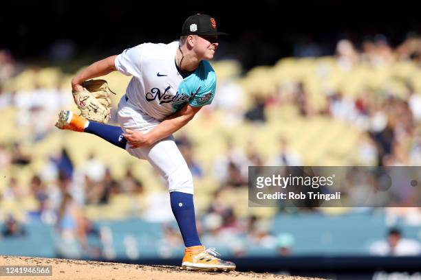 Kyle Harrison of the San Francisco Giants pitches during the 2022 SiriusXM All-Star Futures Game at Dodger Stadium on Saturday, July 16, 2022 in Los...