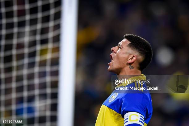 Marcos Rojo of Boca Juniors celebrates after scoring the first goal of his team during a match between Boca Juniors and Talleres as part of Liga...