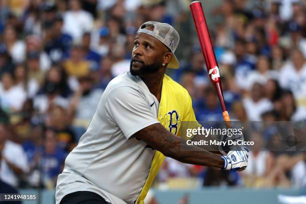 Legend CC Sabathia bats during the MGM All-Star Celebrity Softball Game at Dodger Stadium on Saturday, July 16, 2022 in Los Angeles, California.