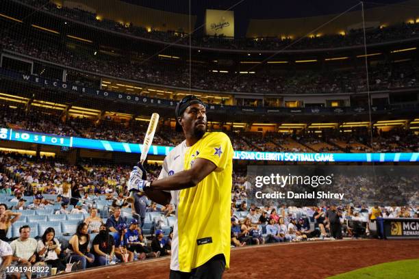 Yahya Abdul-Mateen II looks on during the MGM All-Star Celebrity Softball Game at Dodger Stadium on Saturday, July 16, 2022 in Los Angeles,...