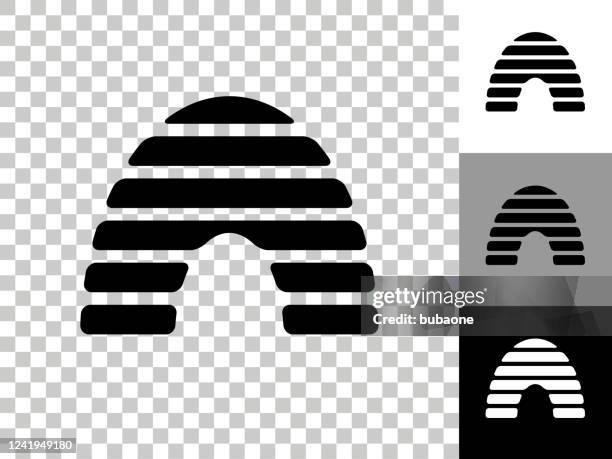 honey bee hive icon on checkerboard transparent background - hive stock illustrations