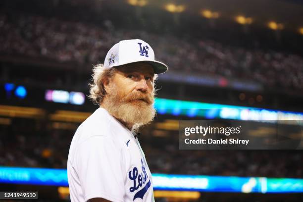 Bryan Cranston looks on during the MGM All-Star Celebrity Softball Game at Dodger Stadium on Saturday, July 16, 2022 in Los Angeles, California.