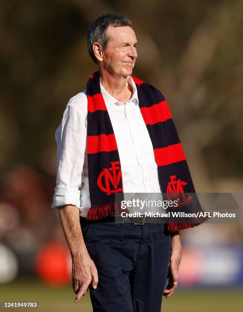 Neale Daniher is seen during the 2022 AFL Round 18 match between the Melbourne Demons and the Port Adelaide Power at TIO Traeger Park on July 17,...