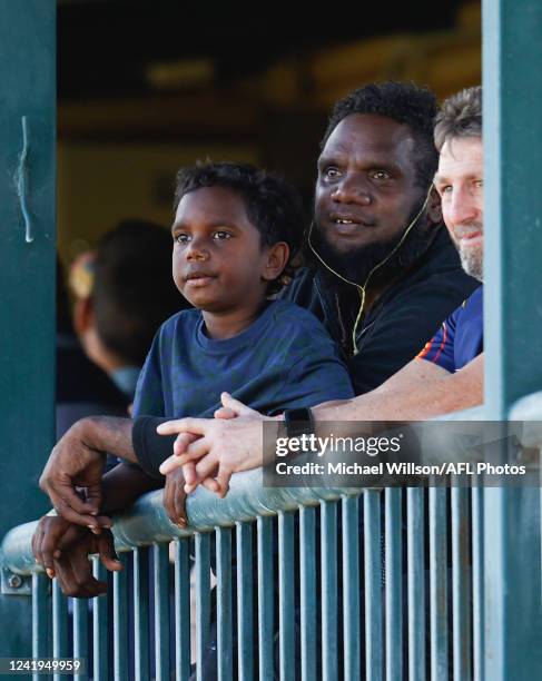 Liam Jurrah is seen during the 2022 AFL Round 18 match between the Melbourne Demons and the Port Adelaide Power at TIO Traeger Park on July 17, 2022...