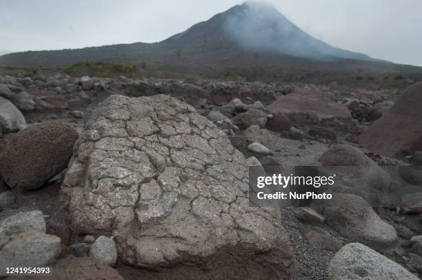 The pyroclastic stones seen filled the Sinabung volcano slopes as the former of Bekerah village in Karo, North Sumatra province, Indonesia on July...