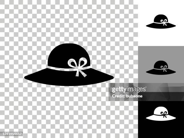 sun hat icon on checkerboard transparent background - white hat fashion item stock illustrations