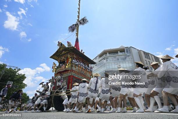 Decorated float is seen during the Yamahoko parade of the traditional Gion Festival in Kyoto, western Japan, on July 17, 2022.